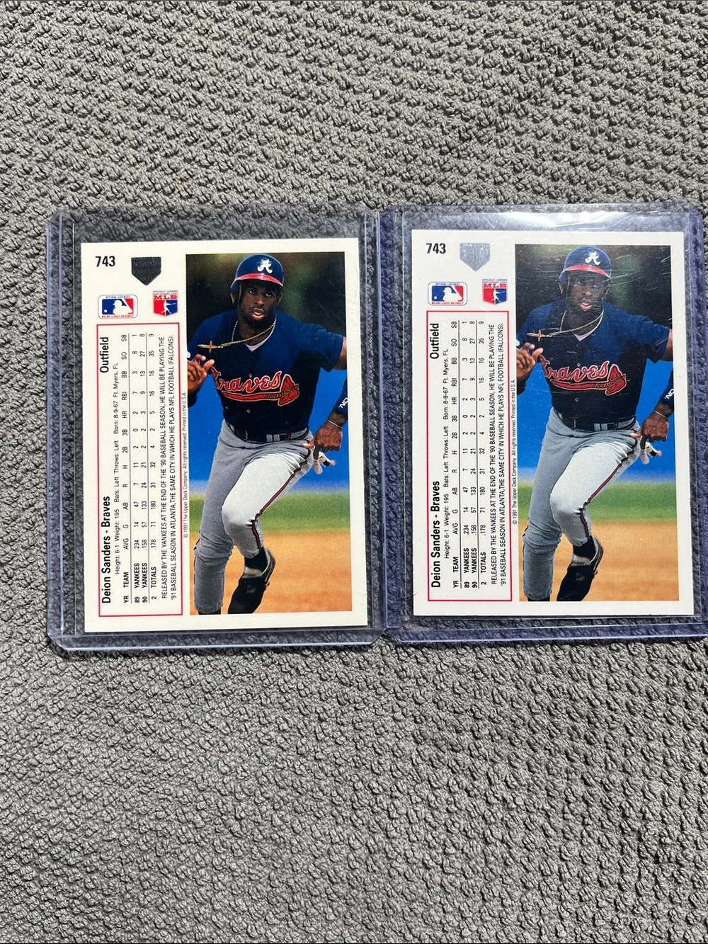 Lot (2) 1991 Upper Deck Deion Sanders Baseball Card - Set of 2